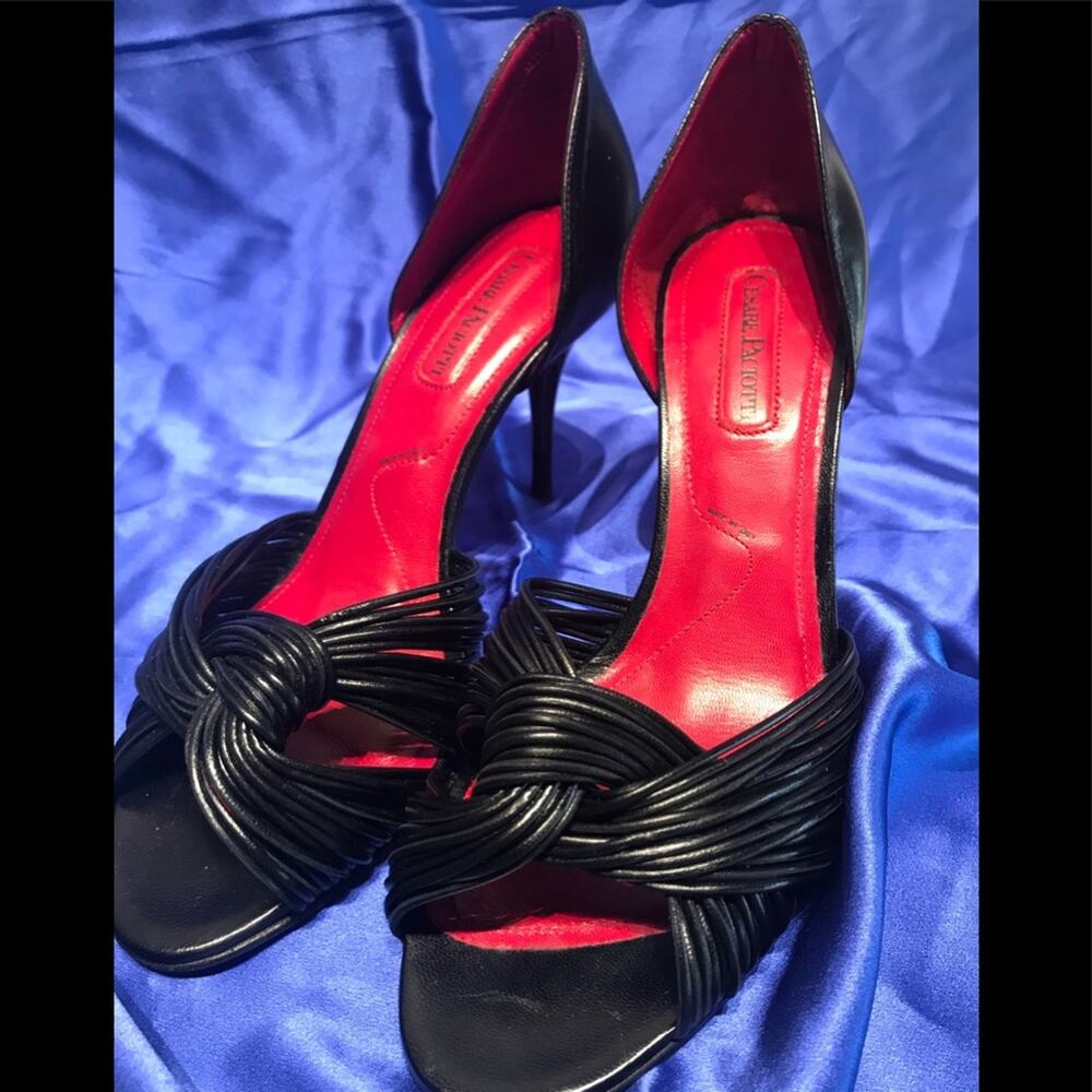 COPY - Cesare Paciotti black twisted front knot 70mm heel